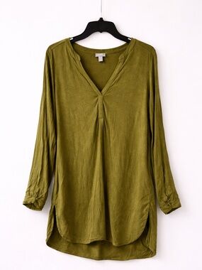 J Jill Olive Green Long Sleeve Tunic Womens Top Medium Rayon Flax Minimalist